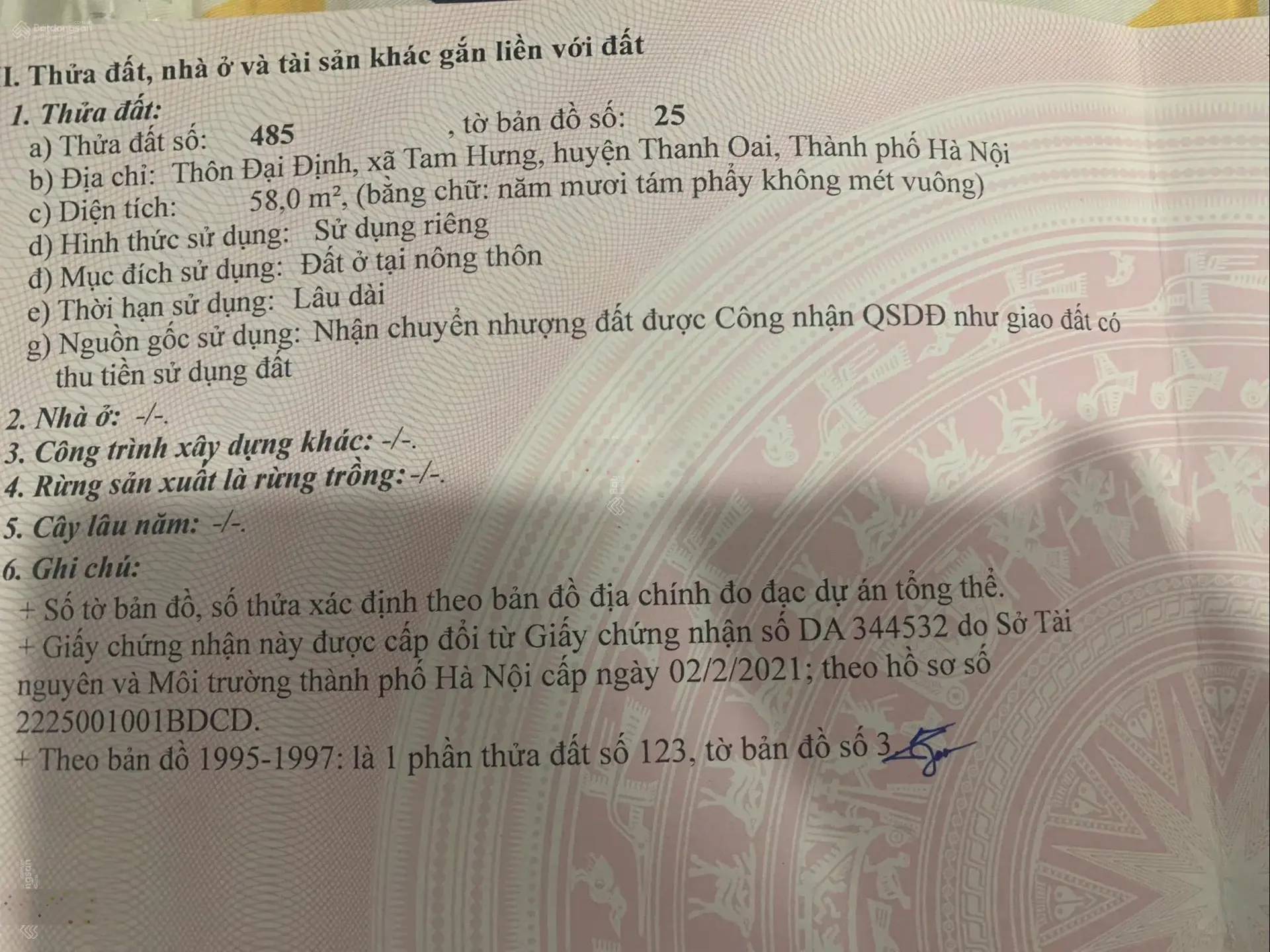 Bán lô góc 58m2 Đại Định, Tam Hưng, Thanh Oai giá chỉ nhỉnh 2 tỷ