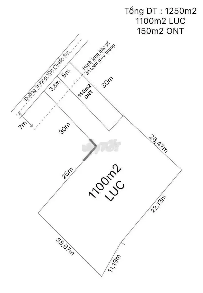 lô đất 1250m2 có 150m2 thổ cư giá 1tỷ250tr bình tịnh đường ô tô