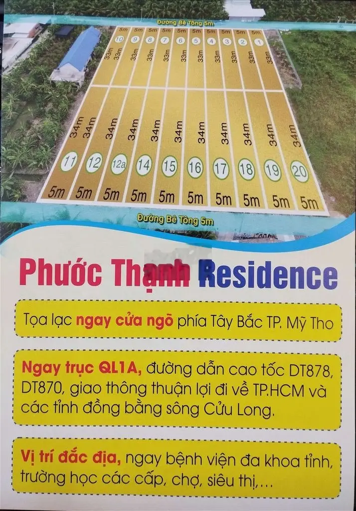 Đất sổ hồng riêng, vị trí đẹp Phước Thạnh, Mỹ Tho, Tiền Giang