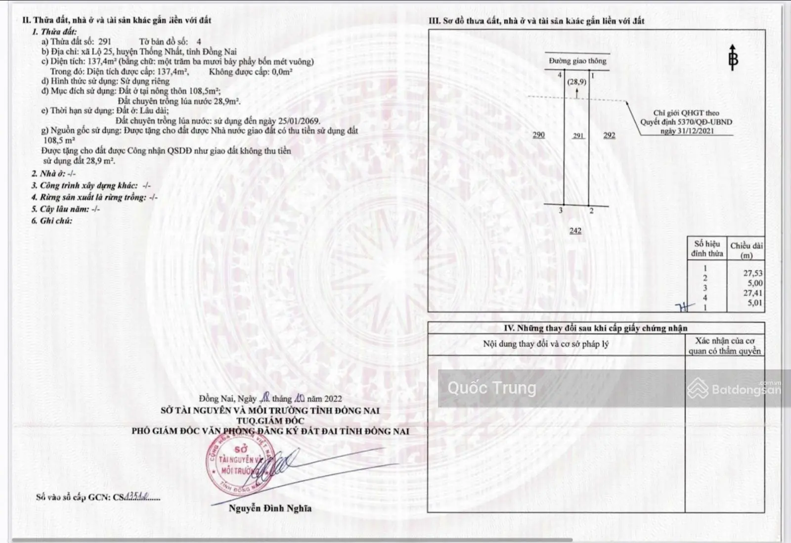 Diện tích 5x27m sổ riêng thổ cư giá 1 tỷ 2 - Thống Nhất - Đồng Nai