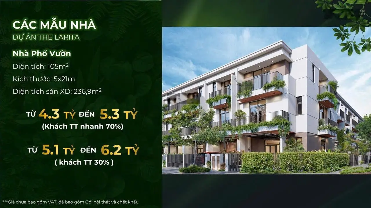 Nhà Phố ,ShopHouse khu đô thị The Larita, Mỹ Yên, cách Hồ Chí Minh 200m giá tốt chỉ 3,5 tỷ /căn