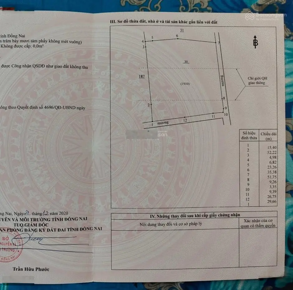 CC nhượng 4600m đất quy hoạch TMDV tại xã Phước Thiền